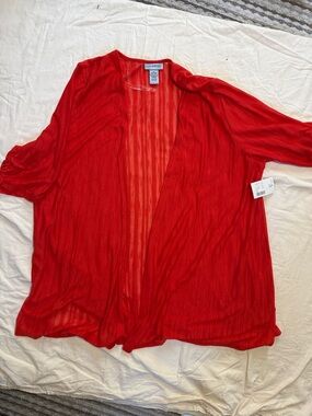 Catherines Vibrant red-Orange Sheer Open Cardigan